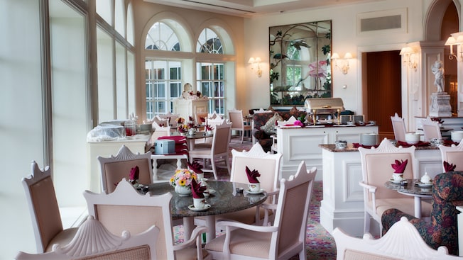 Garden View Tea Room at Disney's Grand Floridian Resort and Spa set for Afternoon Tea